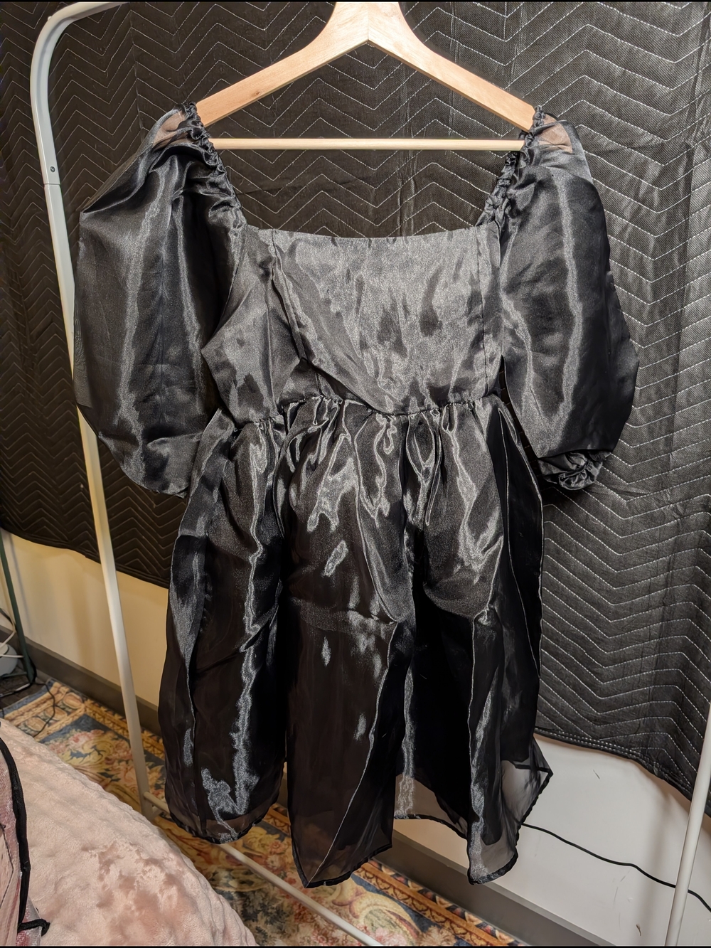 Black Puff Sleeve Organza Dress